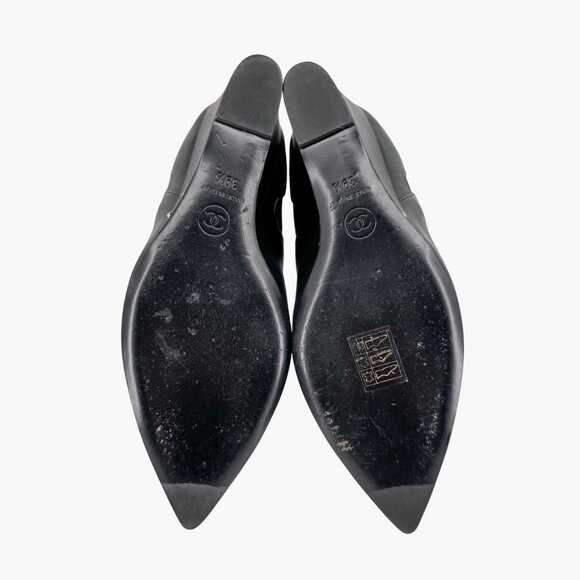 Chanel CC Black Leather Pointed Chain Wedge Ankle Boot Bootie Size 39.5 US 8.5-9 - Picture 12 of 16